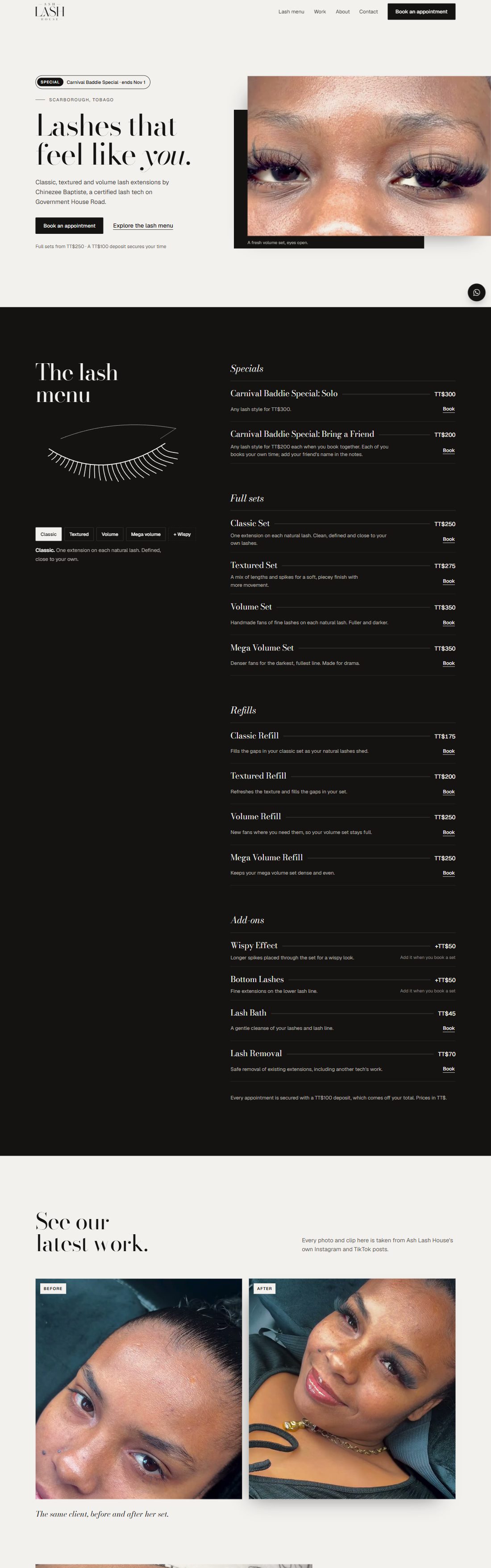 The Ash Lash House website